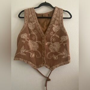Vest Boho festival Western Embroidered Brown Tan M